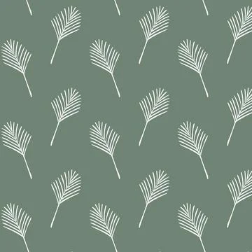 Minimal seamless pattern with white palm leaves on muted green background. .. 스톡 일러스트