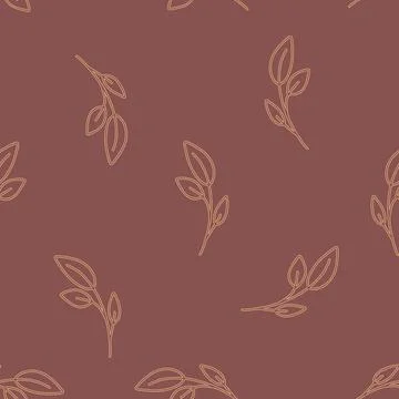 Minimal seamless repeat with brown leafy branches Stock Illustration