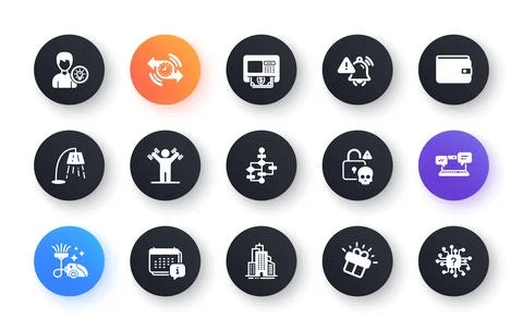 Minimal set of Calendar, Internet chat and Stand lamp flat icons for web イラスト素材