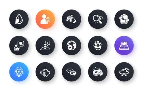 Minimal set of Cloud sync, Water drop and Luggage flat icons for web development Stockillustratie