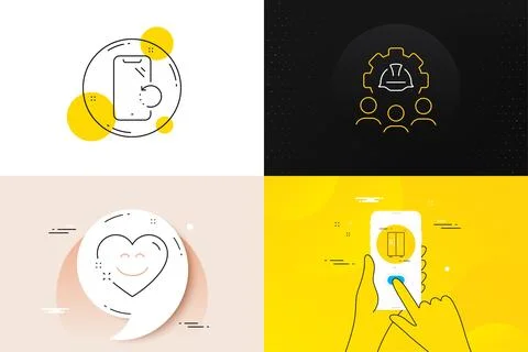 Minimal set of Engineering team, Smartphone recovery and Smile chat line icons Illustrazione stock
