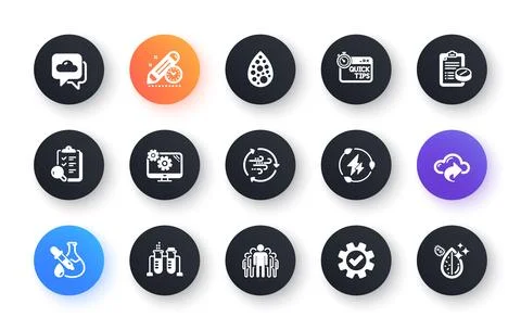 Minimal set of Inspect, Wind energy and Group flat icons for web development Stock Illustration