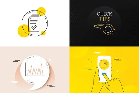 Minimal set of Line graph, Tutorials and Decreasing graph line icons. For web Stock Illustration
