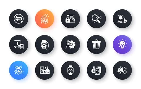 Minimal set of Security app, Card and Trash bin flat icons for web development Stock Illustration