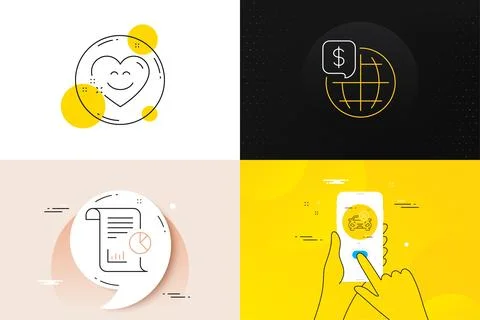 Minimal set of Smile chat, Report and Car leasing line icons. For web Stock Illustration