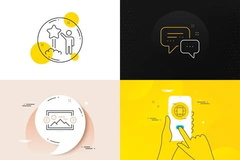 Minimal set of Star, Image carousel and Global insurance line icons. For web Stock Illustration