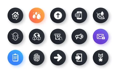 Minimal set of Swipe up, Secure mail and Next flat icons for web development Illustrazione stock