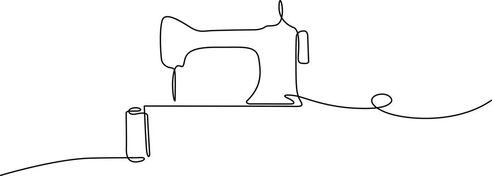 Minimal sewing machine line drawing with spool of thread Vector Stock Illustration