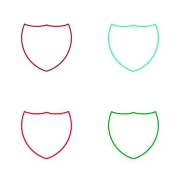 Minimal Shield Outline Icon Set in Red and Green Colors Isolated on White B.. Stock Illustration