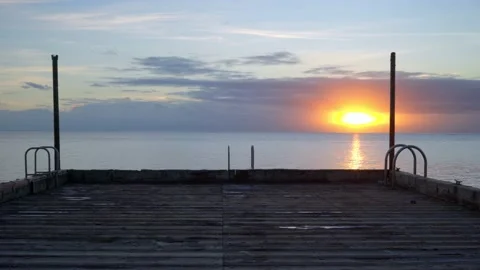 Minimal shot of pier at sunset Stock Footage 168480199