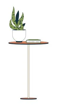 Minimal side table with snake plant and book 2D cartoon object Stock Illustration