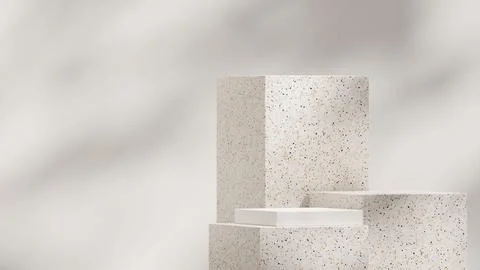 Minimal simple rectangle terrazzo texture and white podium in square, 3d renderi Stock Illustration