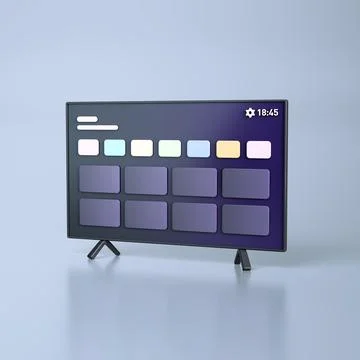 Minimal Smart TV Interface Isolated Over Soft Blue Background. Ilustración de archivo