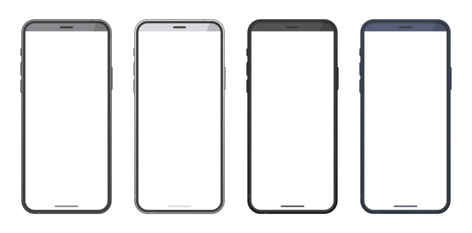 Minimal smartphone frame mockup set with blank mobile displays Stock Illustration