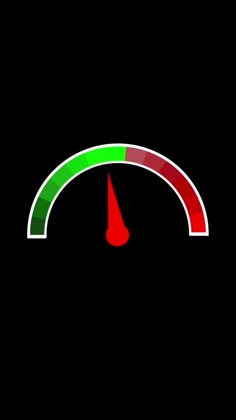 Minimal speedometer-style gauge icon with green-to-red arc and red needle o.. Stock Footage 344733267