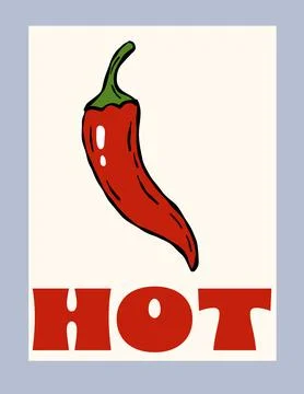 Minimal spicy poster with red chili pepper and hot text Illustrazione stock
