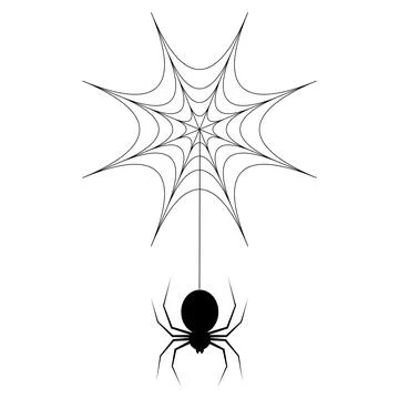 Minimal Spider Web with Black Spider Silhouette Halloween Vector Illustration イラスト素材