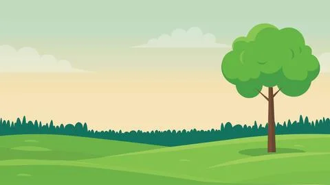 Minimal Spring Landscape With Tree Stock Illustration