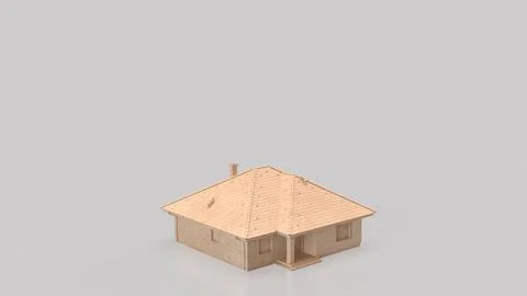Minimal Stone House Architecture Model With Copy Space 3d render. Stock Illustration