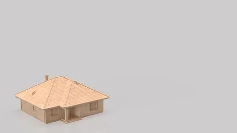 Minimal Stone House Architecture Model With Copy Space 3d render. Stock Illustration