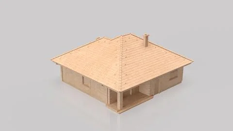 Minimal Stone House Architecture Model With Copy Space 3d render. Stock Illustration