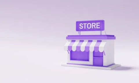 Minimal storefront model on purple background. Business owner and Startup e.. Illustrazione stock