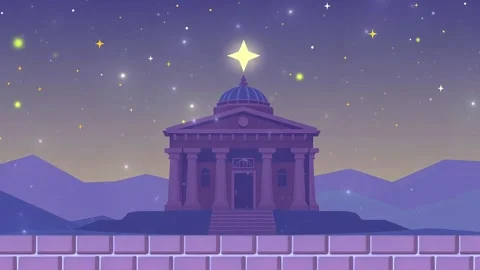 Minimal style Classic Monument under Purple Star Sky on Brick Base, animated Bu Stock Footage 306826592
