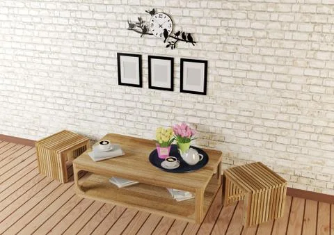 Minimal style room with simple designed furniture on top view Stock Illustration