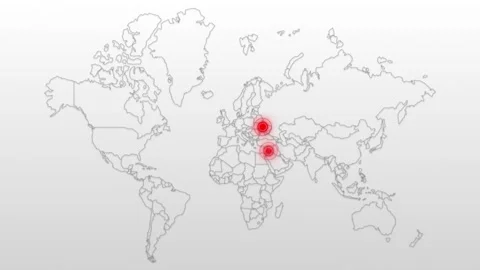 Minimal style World Map Animation. Glowing hot points in Global white black Map  Stock Footage 254883314