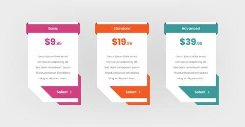 Minimal subscription plan list comparison price table ui template Stock Illustration