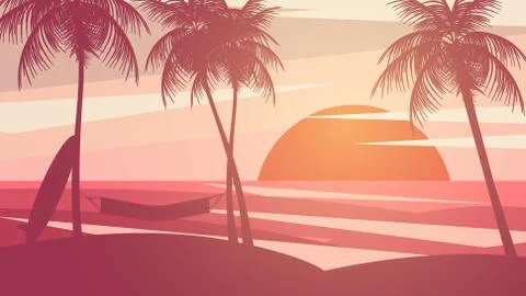 Minimal Summer Sunset Beach - Vector Illustration Stock Illustration