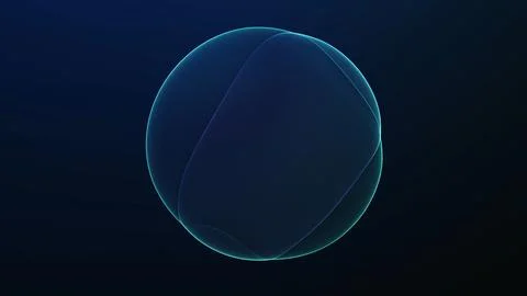 Minimal teal wire sphere on dark background. Futuristic mesh orb with soft .. Ilustração Stock
