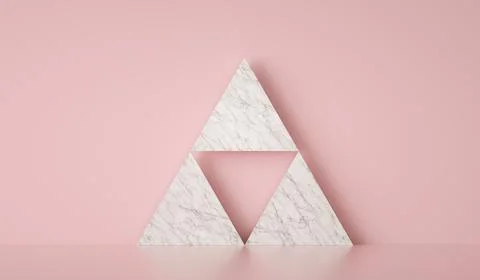 Minimal template on marble triangle and pink background 3d render Stock Illustration