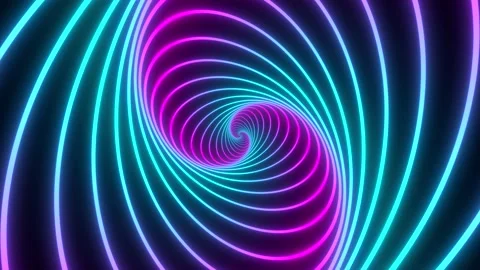 Minimal thin fluorescent spiral in infinite rotation. Stockbeeldmateriaal 136488135