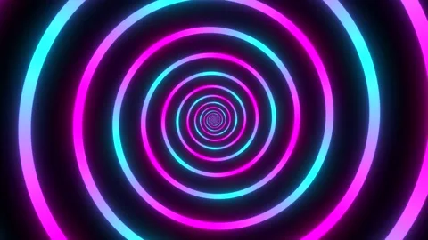Minimal thin fluorescent spiral in infinite rotation. Video stock 144329511