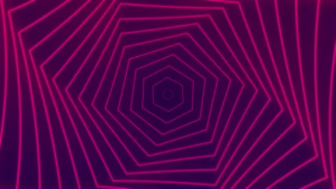 Minimal thin neon spiral in infinite rotation. Shiny hexagons in pink neon Stock Footage 183674707