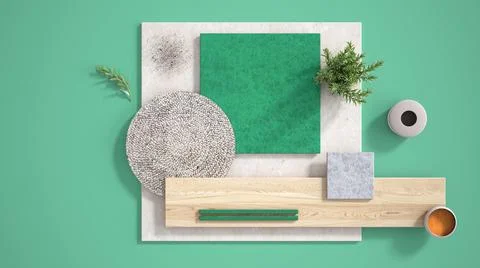Minimal turquoise background, copy space, marble limestone and granite slabs, Stock Illustration
