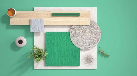 Minimal turquoise background, copy space, marble limestone and granite slabs, Stock Illustration