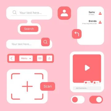 Minimal UI Kit Components for Mobile App Design in Pink Theme Stock Illustration