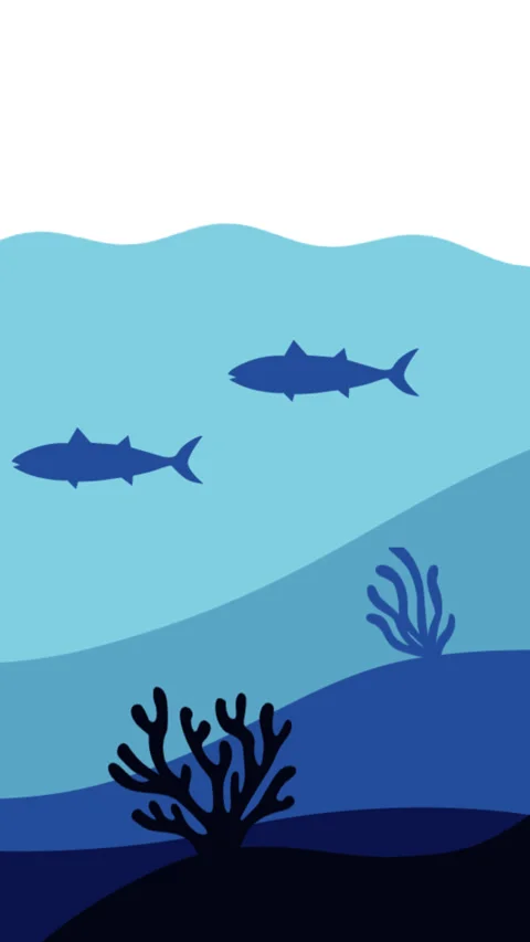 Minimal Underwater Ocean Scene with Fish Silhouettes and Coral Reef Backgrou 스톡 동영상 334029791