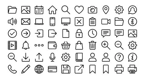 Minimal User Interface Line Icon Set for Web App Design and UX UI Projects Stock Illustration