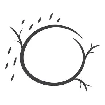 Minimal vector circular frame made of autumn branches with falling rain lines Stock Illustration