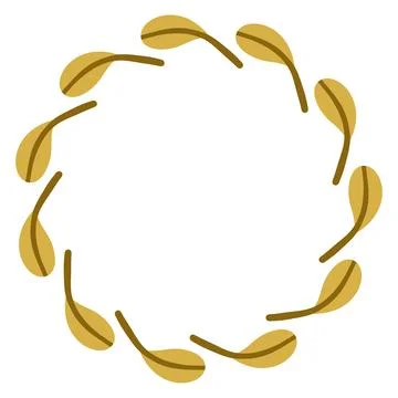 Minimal vector circular wreath made of golden green leaves. Flat botanical Stock Illustration