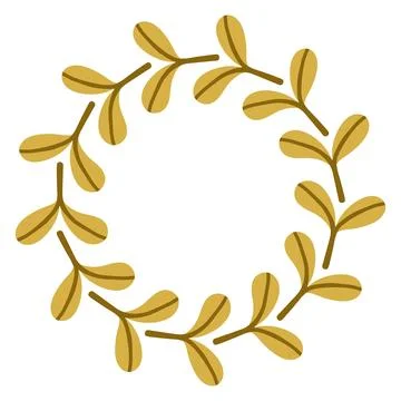 Minimal vector circular wreath made of golden green leaves. Flat botanical Stock Illustration