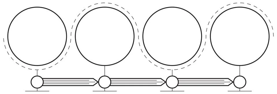 Minimal vector infographic template showing four connected circular elements Illustrazione stock