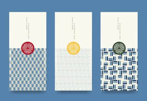 Minimal vector pattern designs inspired by traditional Japanese motifs. Per.. Illustrazione stock