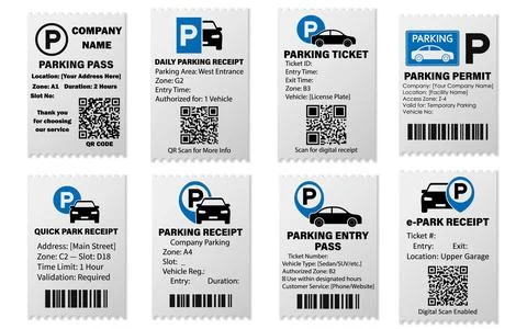 Minimal vector set of parking ticket, pass, and receipt templates featuring.. Stock Illustration