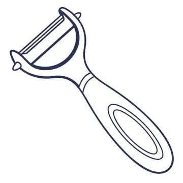 Minimal Vegetable Peeler Icon - Kitchen Utensil Outline Vector Stock Illustration