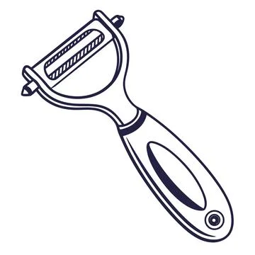 Minimal Vegetable Peeler Icon - Kitchen Utensil Outline Vector Stock Illustration
