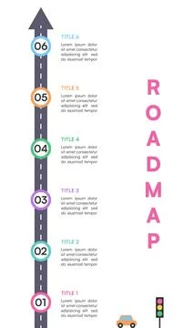 Minimal Vertical Roadmap Infographic with 6 Colorful Steps and Arrow Path Illustrazione stock